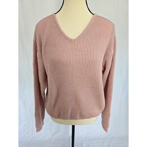Casual W.E.A.R. Women's Pink V-Neck Long Sleeve‎ Knit Sweater Top
